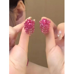 紫紅色水晶流蘇耳環氣質輕奢甜美小清新耳飾2025新款爆款耳釘銀針