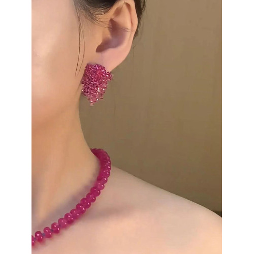 紫紅色水晶流蘇耳環氣質輕奢甜美小清新耳飾2025新款爆款耳釘銀針