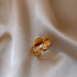 美拉德虎眼石中古戒指女設計小衆雙層復古金色輕奢高級感偏財尾戒