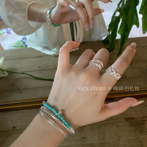 晚睡的桔梗「池荷泠」復古多圈開口素戒指女高級感食指戒曡戴指環