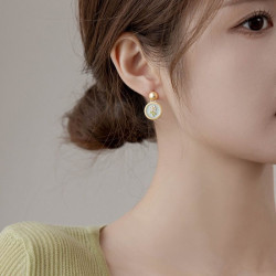 溫柔法式復古滴釉花朵圓牌吊墜耳環輕奢高級感氣質優雅耳飾耳夾女