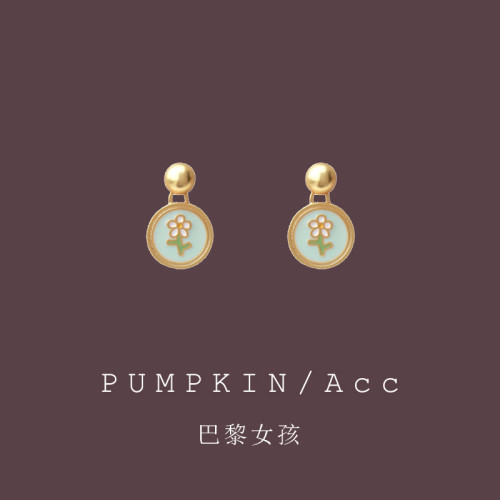 溫柔法式復古滴釉花朵圓牌吊墜耳環輕奢高級感氣質優雅耳飾耳夾女