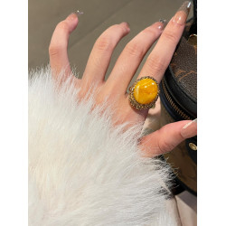 原版！個性金色蜜蠟食指戒指女小衆設計輕奢高級感食指環配飾復古