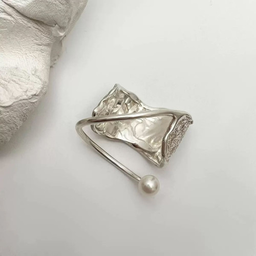 925銀冷淡風不規則幾何線條開口戒指環可調節女士簡約設計高級感