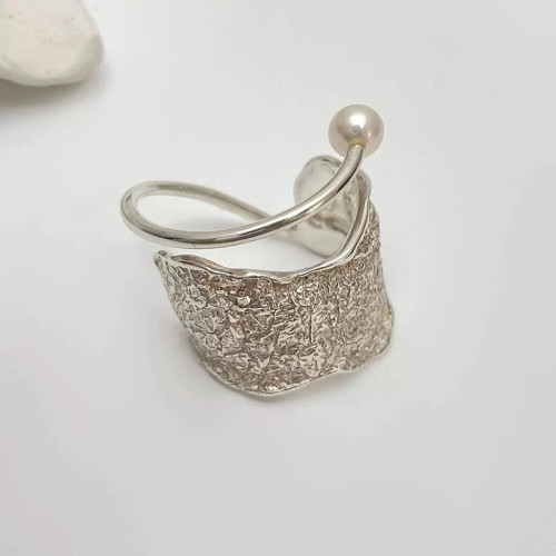 925銀冷淡風不規則幾何線條開口戒指環可調節女士簡約設計高級感