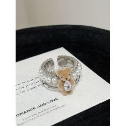 高品質~植物小熊珍珠戒指女套裝珍珠項鍊高級感小衆輕奢