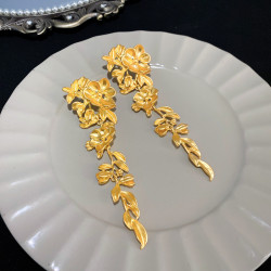 鍾楚曦同款耳環金色花朵流蘇新中式高級感誇張耳墜耳飾耳夾耳釘女