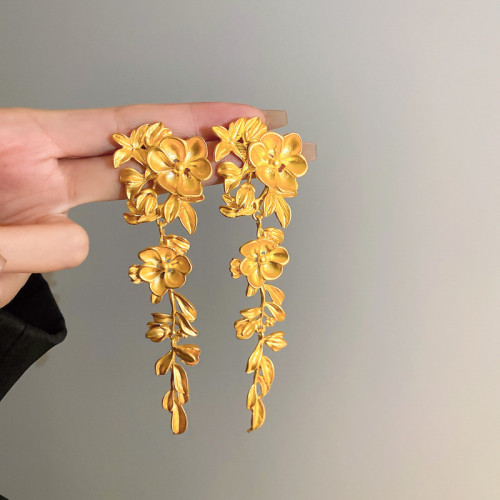 鍾楚曦同款耳環金色花朵流蘇新中式高級感誇張耳墜耳飾耳夾耳釘女