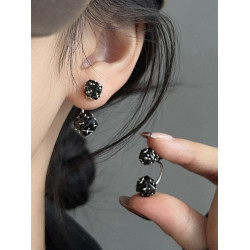 黑色鋯石兩戴s925銀針耳釘小衆設計感高級輕奢氣質耳環新款潮耳飾