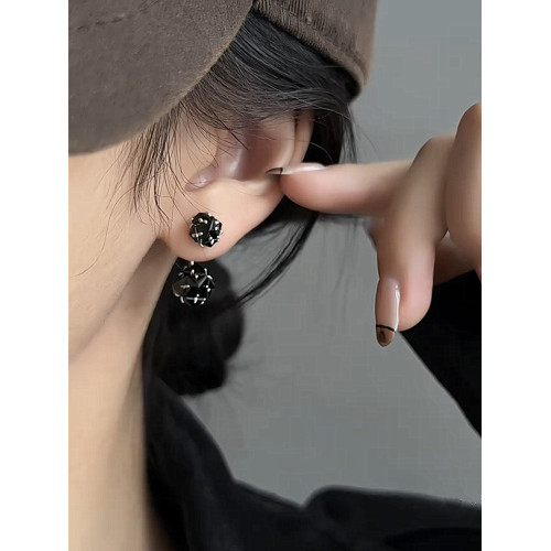 黑色鋯石兩戴s925銀針耳釘小衆設計感高級輕奢氣質耳環新款潮耳飾