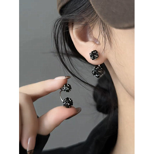 黑色鋯石兩戴s925銀針耳釘小衆設計感高級輕奢氣質耳環新款潮耳飾