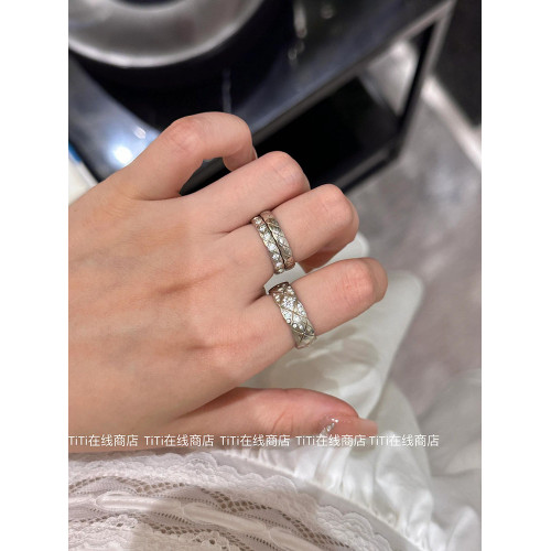 TiTi金智妮jennie同款小香風菱格鑲鑽戒指女銀色曡戴高級感開口戒