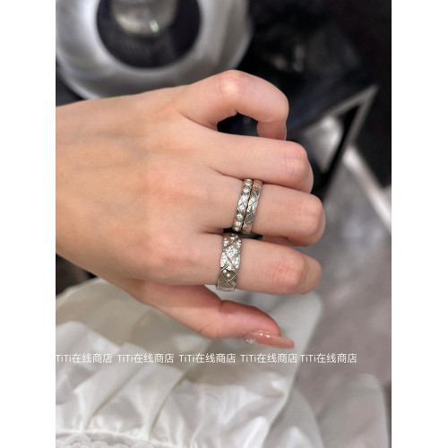 TiTi金智妮jennie同款小香風菱格鑲鑽戒指女銀色曡戴高級感開口戒