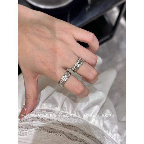 TiTi金智妮jennie同款小香風菱格鑲鑽戒指女銀色曡戴高級感開口戒