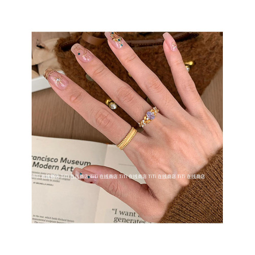 TiTi·vintage紫荊花鑲鑽戒指復古宮廷風輕奢食指戒高級感指環