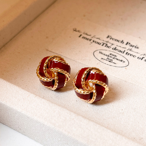 紅色同心結耳釘女2026新款耳環高級感復古獨特適合春天的氣質耳飾 紅色同心結耳釘女2026新款耳環高級感復古獨特適合春天的氣質耳飾