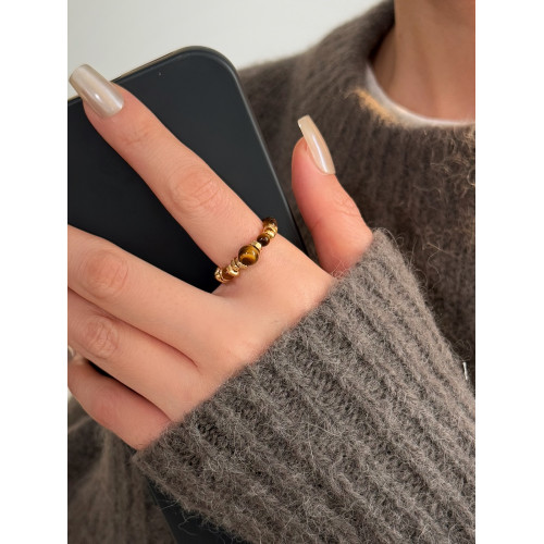 復古美拉德虎眼石串珠戒指秋冬指環小衆設計感國風手飾氣質高級感