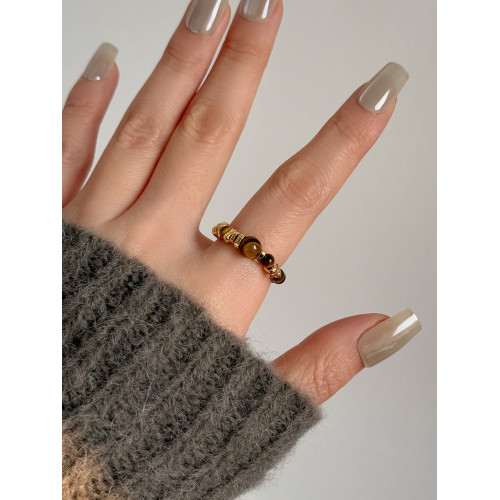 復古美拉德虎眼石串珠戒指秋冬指環小衆設計感國風手飾氣質高級感