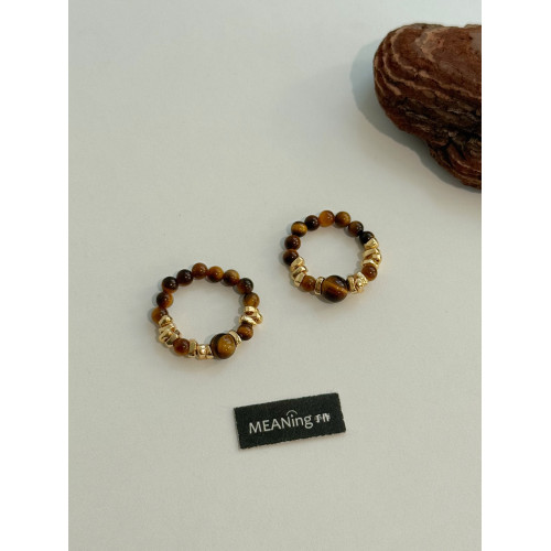 復古美拉德虎眼石串珠戒指秋冬指環小衆設計感國風手飾氣質高級感