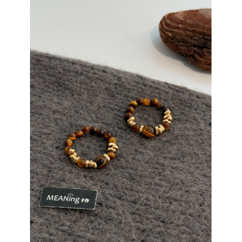 復古美拉德虎眼石串珠戒指秋冬指環小衆設計感國風手飾氣質高級感