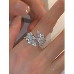 高級感超閃鋯石樹葉開口戒指輕奢小衆設計簡約氣質冷淡風時尚指環