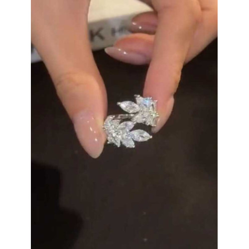高級感超閃鋯石樹葉開口戒指輕奢小衆設計簡約氣質冷淡風時尚指環
