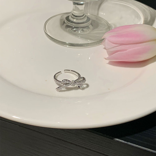 韓系ins~滿鑽立體蝴蝶結開口戒輕奢高級感戒指小衆設計食指戒指環