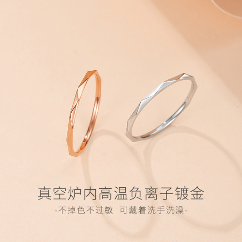 細版稜紋戒指小衆設計18k玫瑰金小指尾戒女新款爆款關節高級感