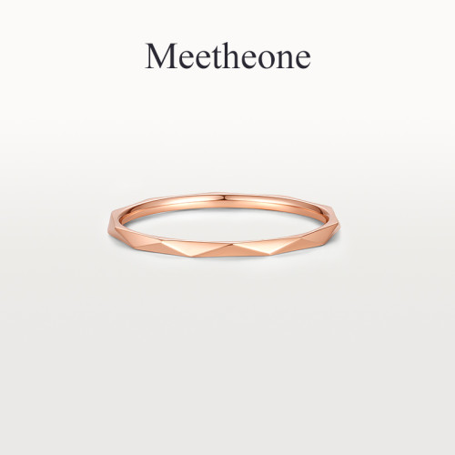 細版稜紋戒指小衆設計18k玫瑰金小指尾戒女新款爆款關節高級感
