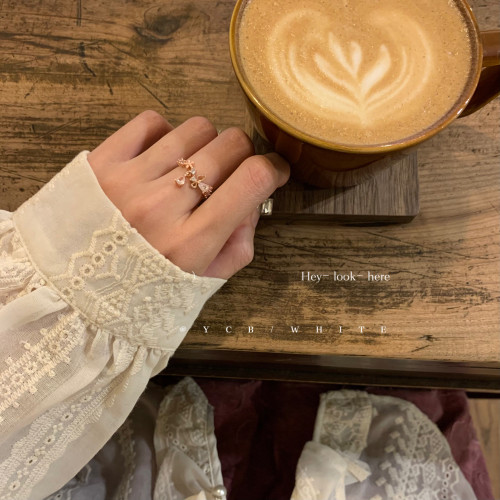 「初戀這件小事」輕奢氣質百搭粉色鋯石戒指小衆設計感個性指環