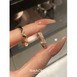 兩件套!爆閃滿鑽金色素圈光面戒指女款輕奢高級感曡戴食指戒對戒