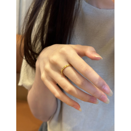 古法超閃24k金百搭魚鱗小圓片戒指細款精美閉口素圈食指環不掉色