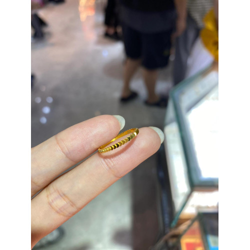 古法超閃24k金百搭魚鱗小圓片戒指細款精美閉口素圈食指環不掉色