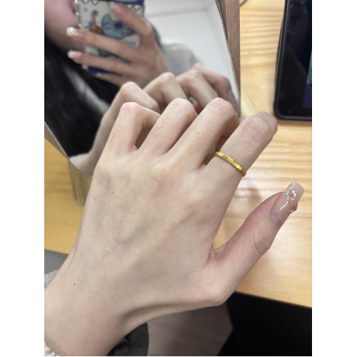 古法超閃24k金百搭魚鱗小圓片戒指細款精美閉口素圈食指環不掉色