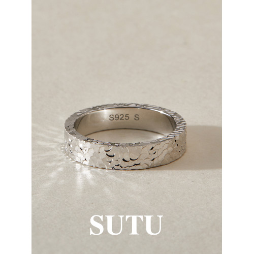 素圖戒指925銀碎冰冰魚鱗指環簡約小衆設計冷淡風輕奢高級食指戒