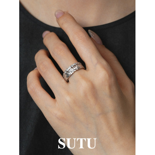 素圖戒指925銀碎冰冰魚鱗指環簡約小衆設計冷淡風輕奢高級食指戒