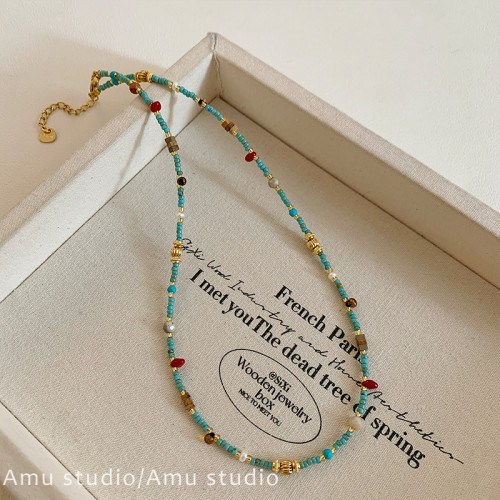 天然石綠松石串珠項鍊女款2025新款高級感輕奢小衆設計鎖骨鍊頸鏈 天然石綠松石串珠項鍊女款2025新款高級感輕奢小衆設計鎖骨鍊頸鏈