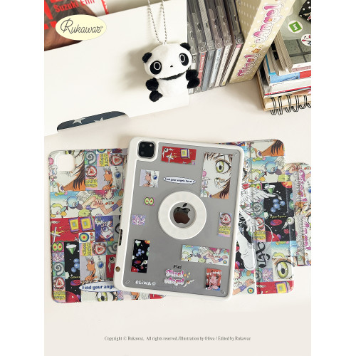 RUKAWAZxoliwa奧莉蛙聯名原創final angel磁吸亞克力帶筆槽防摔適用蘋果平板iPad pro air7/air6保護殼