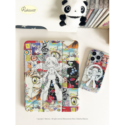 RUKAWAZxoliwa奧莉蛙聯名原創final angel磁吸亞克力帶筆槽防摔適用蘋果平板iPad pro air7/air6保護殼