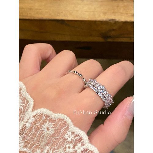 富眠Free 超閃鋯石開口戒指女ins小衆設計食指戒韓版時尚百搭指環