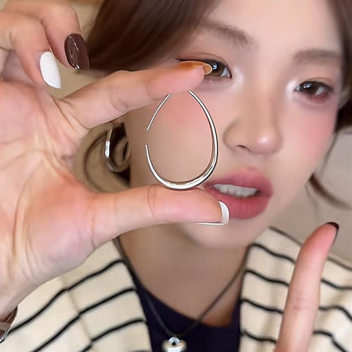 韓國【設計師】S925銀針橢圓水滴耳圈簡約氣質誇張耳飾長款顯瘦