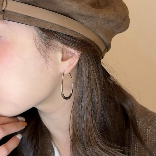 韓國【設計師】S925銀針橢圓水滴耳圈簡約氣質誇張耳飾長款顯瘦