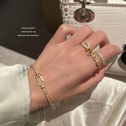 【喬老板Joy】馬蹄釦戒指豬鼻子開口可調節曡戴閃鑽金色高級質感