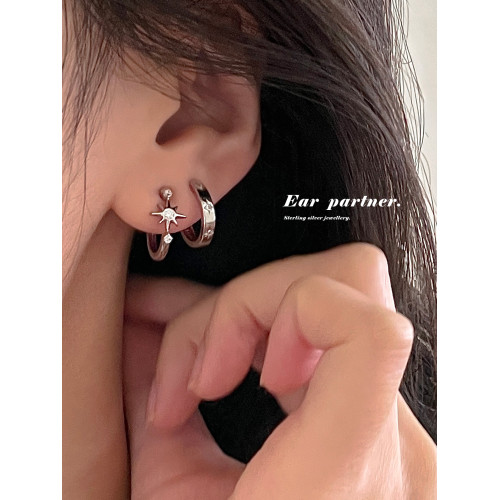 星星螺旋耳夾女無耳洞2025新款小衆高級感銀針耳釘素圈耳環耳飾男