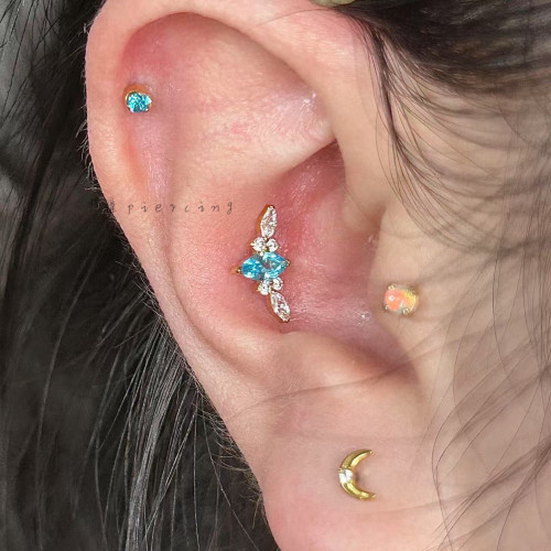 橫瞳piercing 16G“雲階”鍍金滿鑽耳骨釘 內螺旋0.9牙口耳蝸 橫瞳piercing 16G“雲階”鍍金滿鑽耳骨釘 內螺旋0.9牙口耳蝸