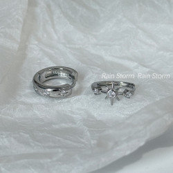 Rain Storm閃鑽芒星不對稱耳圈小衆氣質冷淡風耳釦百搭曡戴耳環女