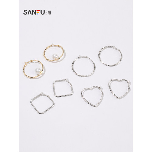 三福耳圈休閒簡約圈圈耳夾一對 時尚個性耳飾首飾配飾耳環841828