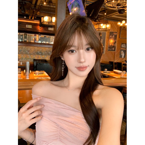 【蜜桃茶】微甜少女 閃亮樹葉珍珠耳環長流蘇高級設計感耳墜耳飾