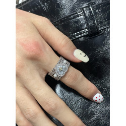 愛心寬版簡約珍珠六芒星個性開口可調節食指戒指女高級感設計戒指