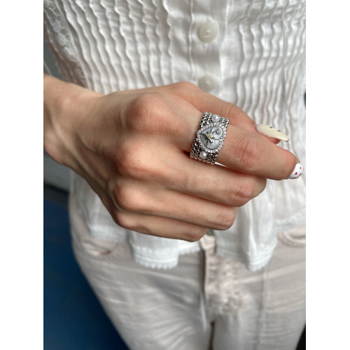 愛心寬版簡約珍珠六芒星個性開口可調節食指戒指女高級感設計戒指